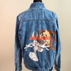 Members Only Looney Tunes Denim Jacket Acid Wash Unisex Size S